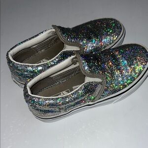 Vans Kids Silver Holographic Glitter Slip-On Sneakers